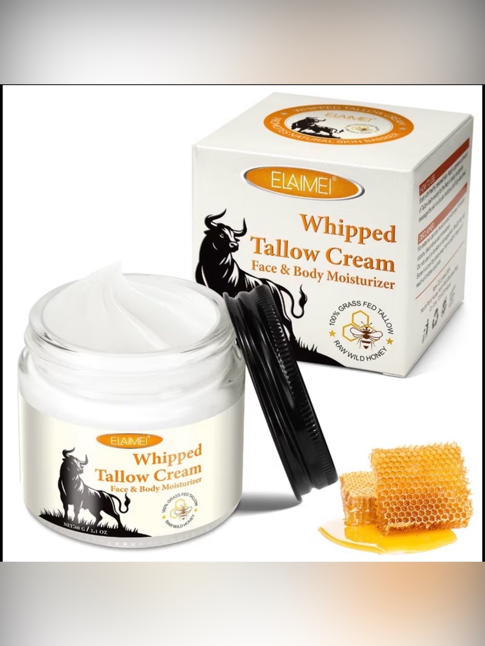 Whipped Tallow Cream Face & Body Moisturizer - White with Orange Accents